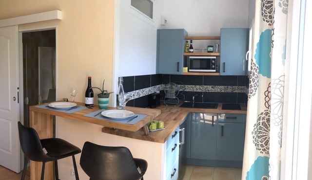 Quiet studio with bathroom, kitchen, toilet, swimming pool, and parking space in Viriat